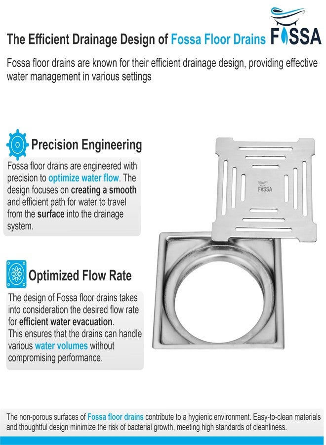 Fossa 5"x5" Maze Design Floor Drain | Stainless Steel Square Bathroom Grating Jali | & Rust-Resistant Drain Cover | Modern Floor Drain for Bathrooms (Matte Finish) - Image 3